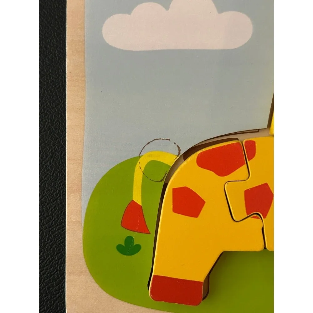 Toddler Wooden Chunky Puzzle Set Frog Giraffe Cow 3 Pack Educational Toys
